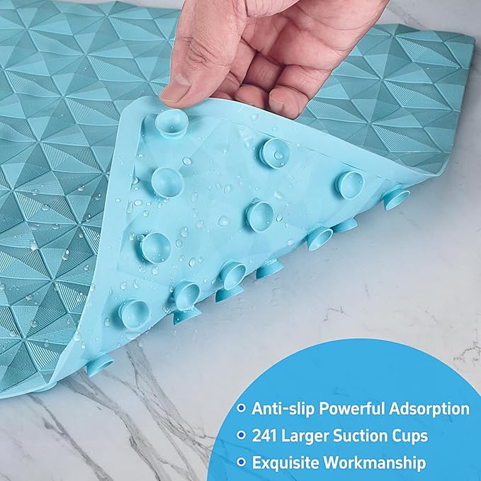 Non Slip Bathtub Mat for Bath Tub Shower - Natural Rubber Mat with 241 Suction Cups - Soft Bathroom Safety Mat - Unique Diamond Pattern - Fatigue Relief - Machine Washable - 16 × 28 Inch