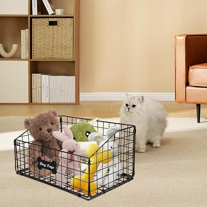 Geyecete Toy box for dogs large Dog Toy organizer Pet wire folding basket DOY TOY container dog toy box-Chew-Proof Dog Food Toy Storage-Black