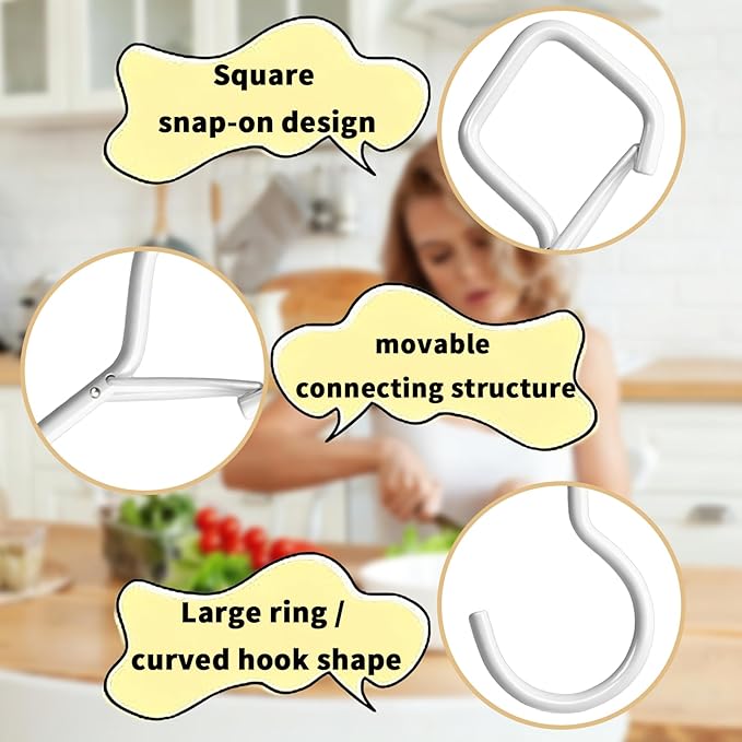 Heavy Duty S Hooks for Hanging with Lock, 4.72 Inch Metal Screw Hooks for Plants, Kitchen Utensils, Bags, Towels, and Outdoor Storage, Plant Hangers and Hanging Hooks (White, 10 pcs)