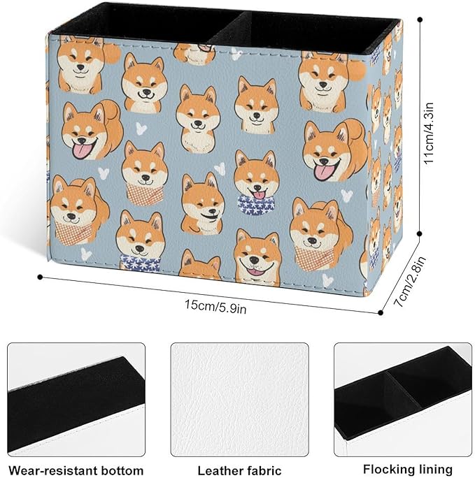Famame Shiba Inu Puppies Dog Cute Pencil Holder for Desk, Leather Desktop Container Pen Cup Storage Study Table Pen Organizer Makeup Brush Holder for Classroom Office Home