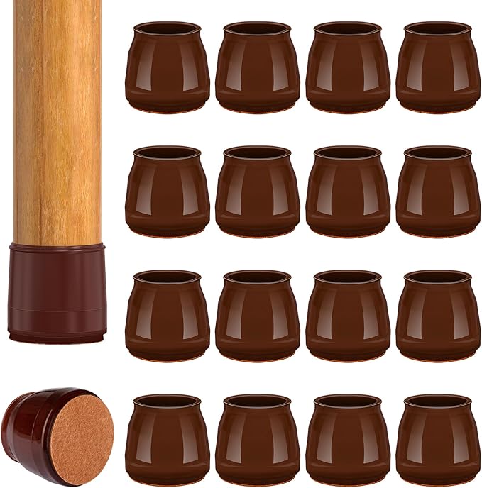 16pcs Round Chair Leg Floor Protectors, Felt Pads Chair Leg Protectors for Hardwood Floors, Silicone Furniture Feet Cups Covers Felt Pads, Prevents Scratches & Reduce Noise, Brown, Large