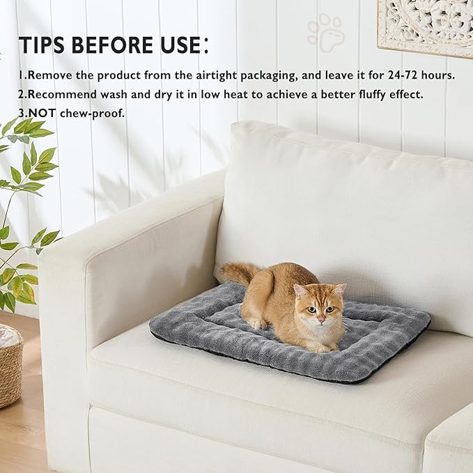 Pet Bed Mat Crate Pad for Cats Small Dogs, Washable Soft Pet Sleeping Mat Kennel Pad with 3D Bubble Pattern, Grey, 24"x 18"