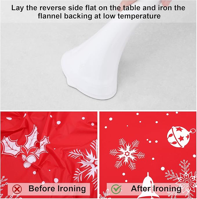 misaya Rectangle Vinyl Tablecloth, Fitted Table Cover, 100% Waterproof, Elastic Edge, Flannel Backing, Plastic Table Cloth Fit 6 Foot Folding Tables for Christmas Dinner (Bells, 30x72 inch)