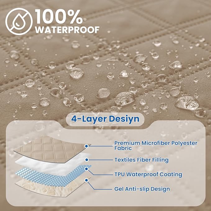 CYCMACO Waterproof Dog Blanket, Non-Slip Soft Pet Bed Cover, Couch Cover for Dogs Washable, Protects Sofa, Furniture, Crate, Car, Tear Resistant Leakproof Pet Blanket (30x53 Inch, Khaki)