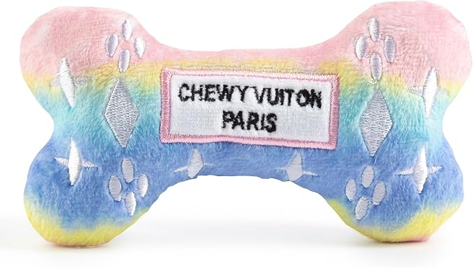 Haute Diggity Dog Pink Ombre Chewy Vuiton Bone, Plush Designer Dog Toys with Interactive Squeaker, Stimulating Pet Enrichment, Machine-Washable & Safe Materials for All Breeds, Size Small