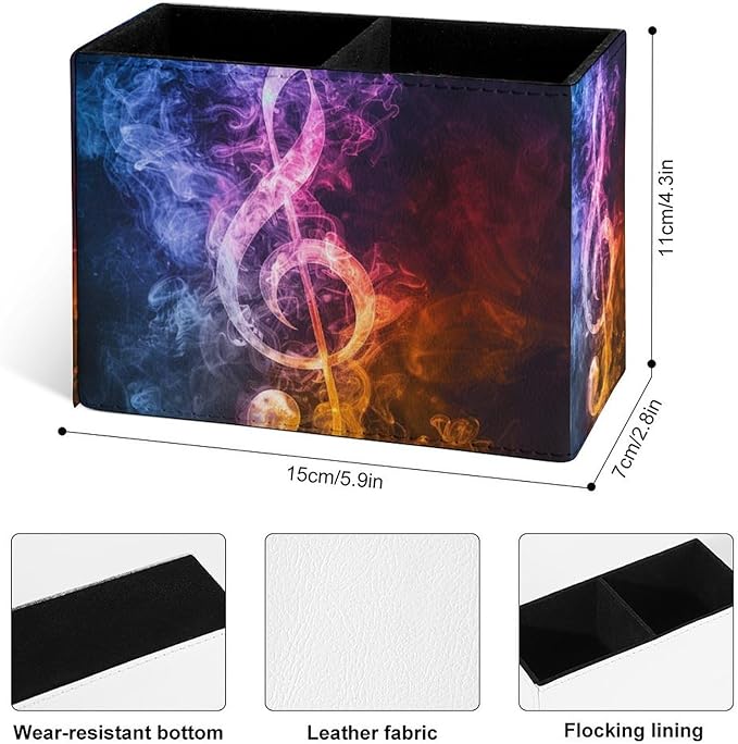 Famame Abstract Music Clef Pencil Holder for Desk, Leather Desktop Container Pen Cup Storage Study Table Pen Organizer Makeup Brush Holder for Classroom Office Home
