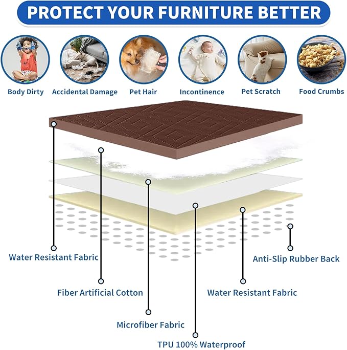 2026 Waterproof Bed Sofa Blanket (52"x82") Comfy Couch Sofa Mat for Dog Pets with Anti-Slip Back, Universal Incontinence Lightweight Liner Pad for Furniture Car Picnic etc Durable Washable, Coffee