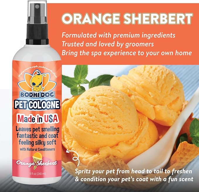 Bodhi Dog Premium Dog Cologne - Deodorizing Dog Perfume & Conditioner for Dogs & Cats - Natural Long Lasting Spray for Pets - Gentle & Safe Formula, Made in USA (Orange Sherbert 8 Fl Oz)