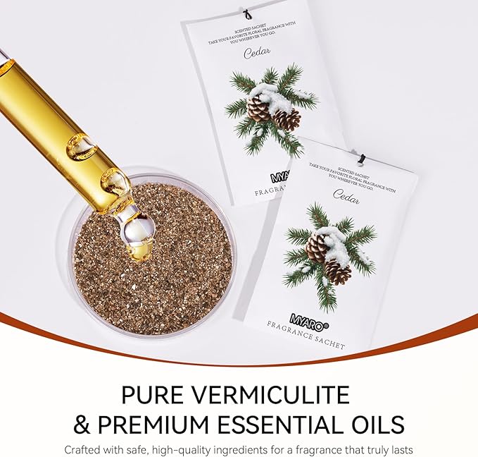 MYARO 12 Packs Cedarwood Scented Sachets for Drawer and Closet, Long-Lasting Closet Sachet Bags Drawer Deodorizers Fresh Scents, Home Fragrance for Lover