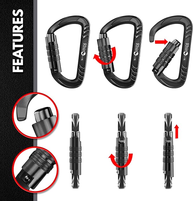 12kN (2697 lbs) Heavy Duty Carabiner Clips, for Securing Pets, Outdoor, Camping, Hiking, Hammock, Dog Leash Harness, Keychains