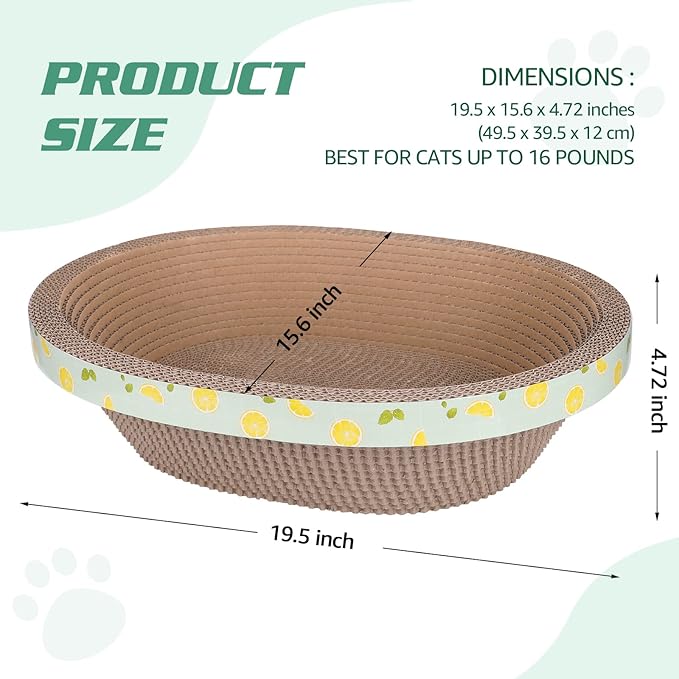 Oval Cardboard Cat Scratcher Bed Lounge Couch for Indoor Cats, Cat Scratching Board Large Lounger, Durable Cat Scratch Pad Box Furniture 19.5 x 15.6 x 4.7 Inch