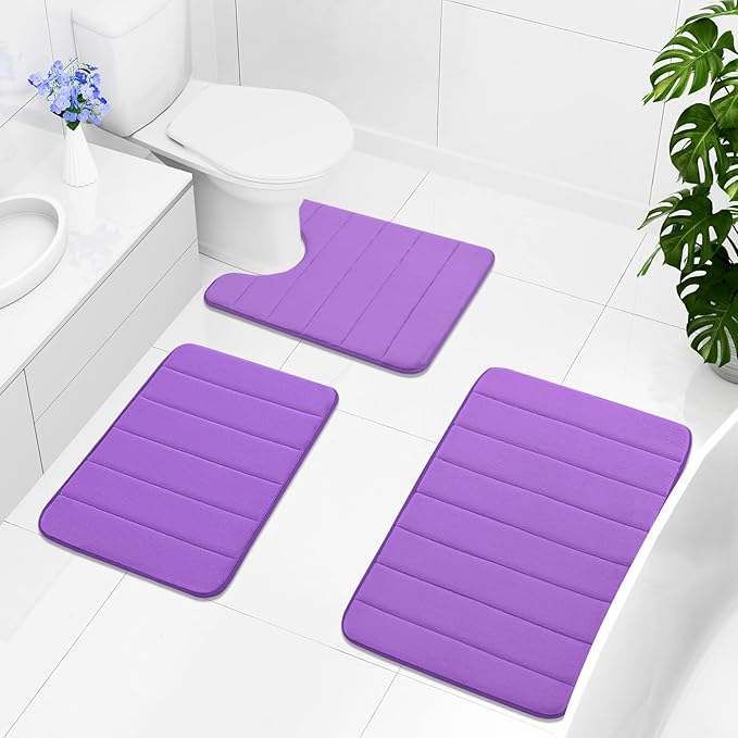 Buganda Memory Foam Bath Mat, 70" x 24", Ultra Soft and Non-Slip Bathroom Rugs, Water Absorbent and Machine Washable Bath Rug Runner for Bathroom, Shower, and Tub, Purple