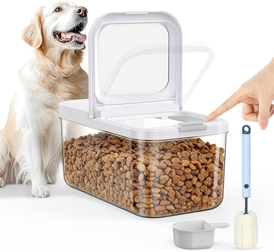 LEAWALK 6 Lbs Airtight Dog Cat Food Storage Container and Dog Treat Containers BPA-Free, PET Clear Stackable Pet Storage Bin, 1-Cup Scoop, 1-Sponge cleaning brush, Pop Top, With handle, Easy Mobility