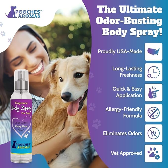 Pooches Aromas Natural Dog Cologne – Premium Deodorizing & Refreshing Grooming Spray for Dogs and Puppies – Long-Lasting Scent to Revitalize Coat & Skin – 8 fl oz (Pack of 6)