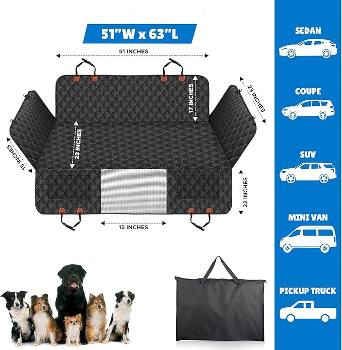 KONNAO Back Seat Extender, Car Dog Seat with Hard Bottom Holds 420lbs, Thick & Durable Waterproof Pet Hammock Protector for Car, SUV,Truck(Black)