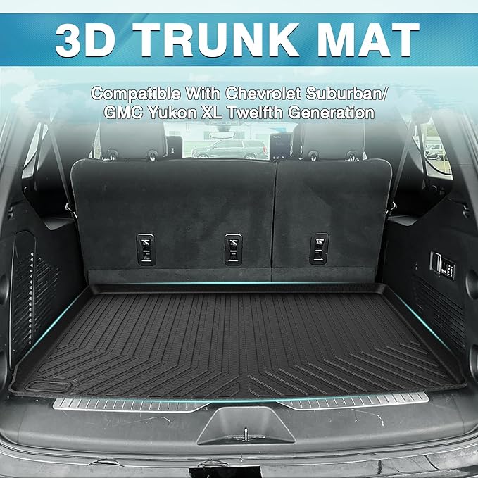 Mixsuper Cargo Liner for Chevrolet Suburban/GMC Yukon XL 2021-2023 2025, All Weather Trunk Liner Rear Cargo Mat Behind The 3rd Row Seats Black
