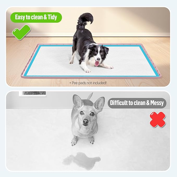 Pee Pad Holder for Dogs, 40" x 28" Silicone Pee Tray Mat Leak-Proof, High Edge, No Spill Pet Pad Holder for Puppy, Cat, Rabbit, Training Pads for Floor Protection, No Pee Pads (Pink)
