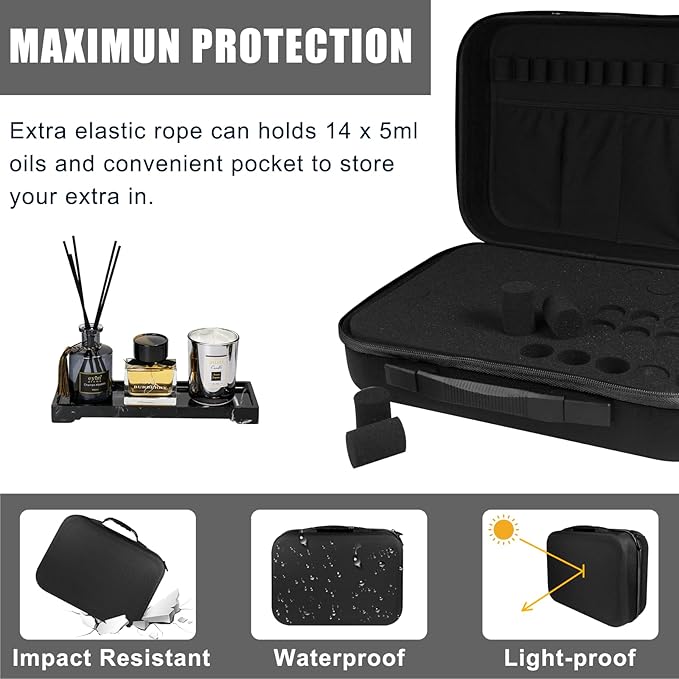 Essential Oil Storage Carrying Case, 70 Bottles Essential Oils Box for 5ml 10ml 15ml Roller Bottles Travel Storage Organizer Bag for doTERRA & Young Living (Black)