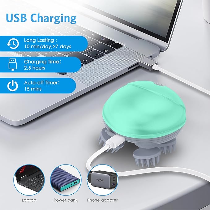 Upgraded Handheld Pet Massager, Electric Scalp Massager, Head and Back Scratcher for Relieving Tight Stiffness Muscles, Promote Bonding, Green