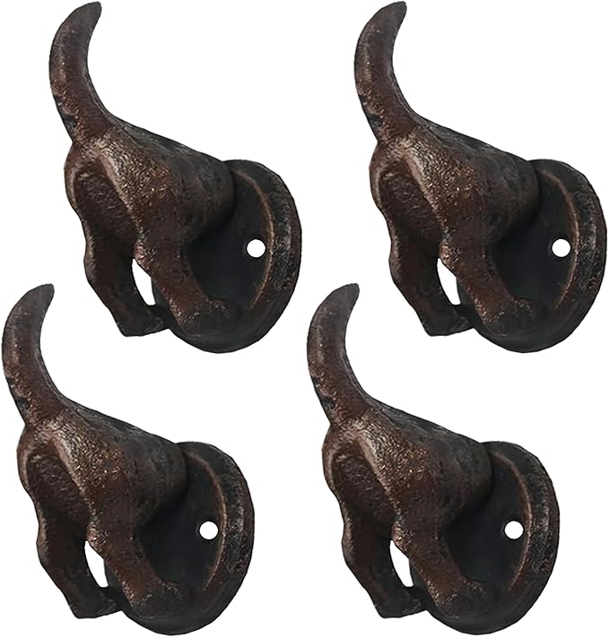Lulu Decor, 100% Cast Iron Dog Tail Heavy Duty Hooks, Key Holder, Coat Decorative Hooks for Dog Lovers - Wall Mount Leash Holder for Wall Storage - Stylish (4 pcs)