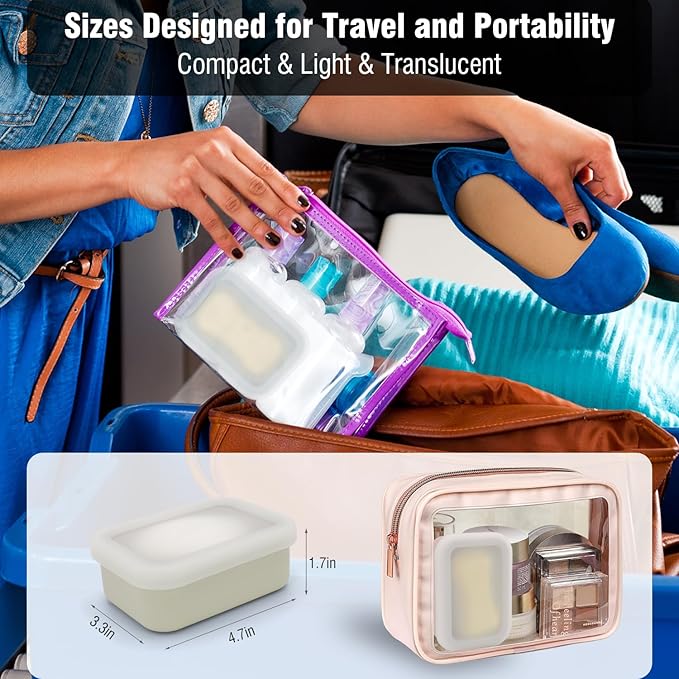 Compact Leakproof Travel Soap Case, Shatterproof Silicone Travel Soap Container with Draining Pad, Great for Outdoor, Camping, Gym (Off-White)
