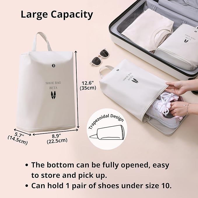 tianzong Shoe Bags for Travel, Water-resistant Shoe Storage Organizer with Zipper for Men and Women (Beige, T400-Beta)