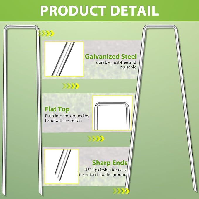 Landscape Staples 8 Inch, 12/25/50/100 Pack U-Shaped Galvanized Garden Stakes, 8 Gauge Heavy Duty Ground Stakes for Outdoor Decorations, Fixed Irigation Tubing, Fence,Weed Barrier Fabric