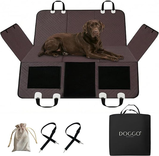 – Back Seat Pet Cover for Dogs, Premium Dog Hammock for Car with Hard Bottom | Universal Car Seat Protector, Waterproof & Washable | Dog Car Seat Cover for Large (Brown)