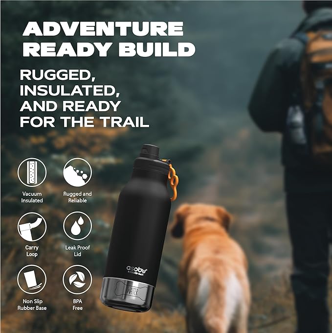 asobu Dog Barky Bottle – Insulated Stainless Steel Water Bottle with 2 Removable Dog Bowls for Food, Treats & Water – Pet-Friendly Travel Bottle for Hiking, Road Trips & Outdoor Adventures