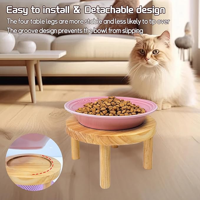 Elevated Cat Bowls Raised Ceramic Cat Dishes Adjustable Height Stand Whisker Fatigue Friendly Food Plates Feeding Station for Kittens Puppies Dog(Pink)