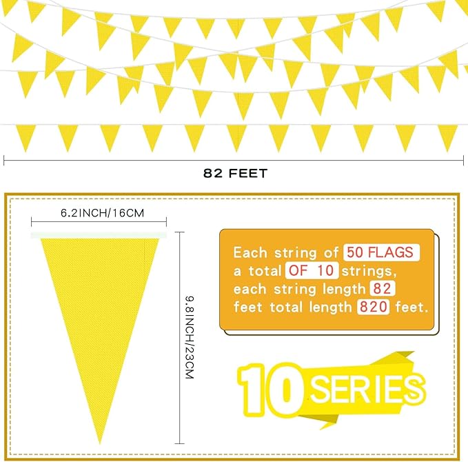 Tatuo 820 ft 500 Pcs Pennant Banner Flag String Hanging Triangle Bunting Flag for Carnival Party Outdoor Events Birthday Classroom Decoration(Yellow)
