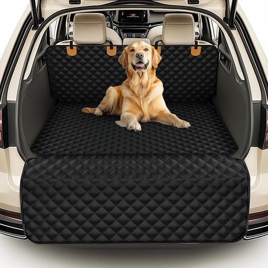 BONTHEE Waterproof SUV Dog Cargo Liner Mat - Heavy Duty Pet Seat Cover for SUV Sedan Van, Non-Slip Back Trunk Protector with Bumper Guard, Large Universal Fit (Black)
