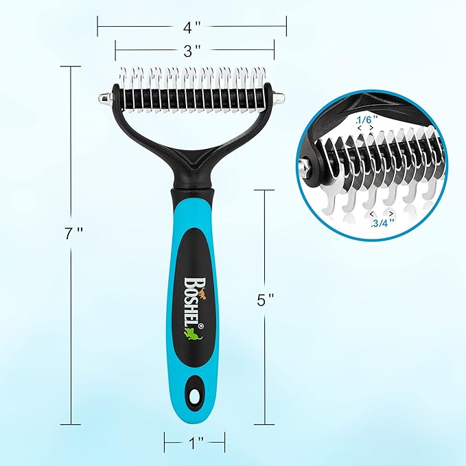 BOSHEL Dematting Comb for Dogs - Undercoat Rake for Dogs, Cat Deshedding Tool, Rake Brush Dematting Tool, Dog Undercoat Brush, Dematting Comb for Cats, Dog Hair Mat Remover, Dematting Brush for Pets