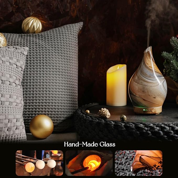 Porseme 150ml Glass Essential Oil Diffuser Aromatherapy Ultrasonic Cool Mist Humidifier 6 Running Hours Waterless Auto-Off Air Diffusers for Sleeping,Yoga,Office Working Spa and Rest (Deep Desert)