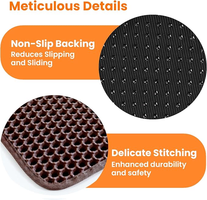 Petinstinct Extra Large Cat Litter Mat, 30x22 Inches Honeycomb Double Layer Cat Litter Trapping Mat, Non Slip Waterproof Urine Proof Large Kitty Litter Box Mat for Floor, Kitten Supplies, XL, Brown