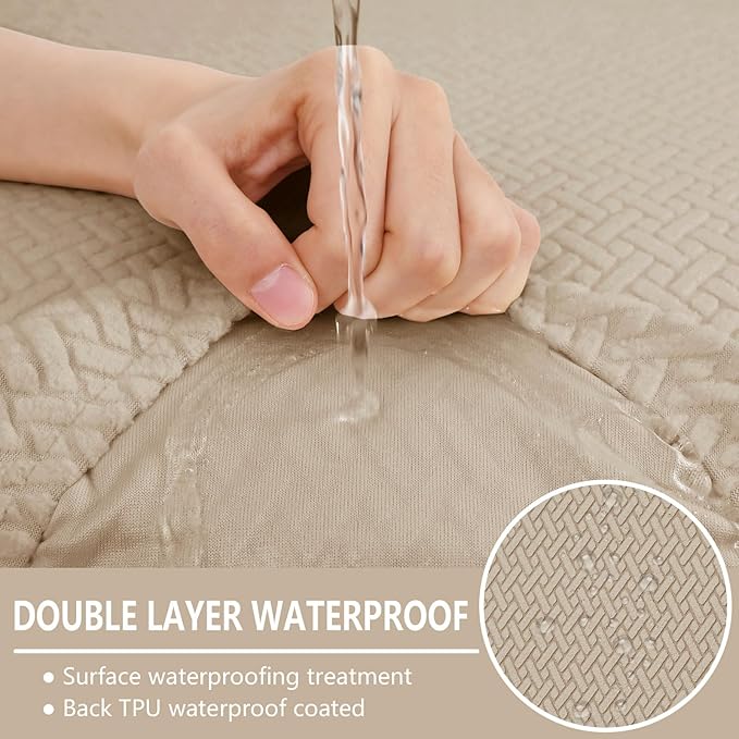 hyha Waterproof Couch Cushion Covers, Wear Resistant Couch Cover, Anti Slip Sofa Slipcovers Washable, Soft Thick Jacquard Furniture Protector for Pets Dog (2 Packs, Camel)