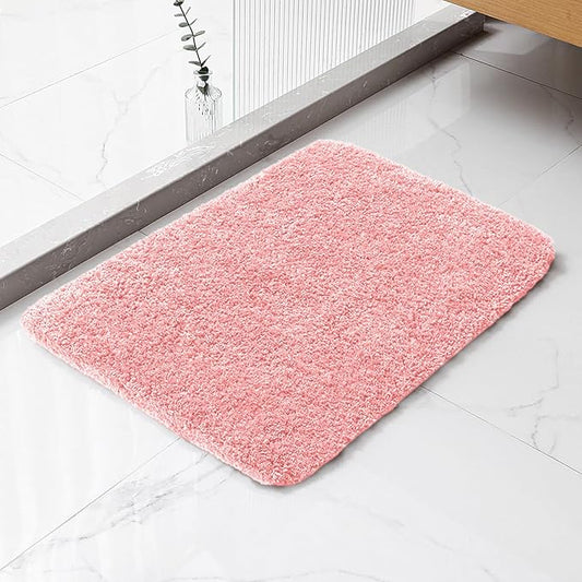 Pink Bathroom Rugs 17"x24" - High-Density Microfiber Bath Mat, Fluffy Non Slip Absorbent and Washable Bathroom Mat - Ideal for Small Spaces, Vanity, Toilet, or Pet Mat