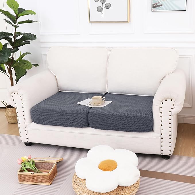 hyha Waterproof Couch Cushion Covers, Wear Resistant Couch Cover, Anti Slip Sofa Slipcovers Washable, Soft Thick Jacquard Furniture Protector for Pets Dog (2 Packs, Grey)