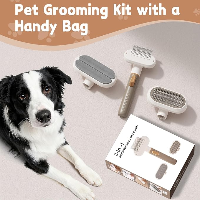 Bolfie Dog Rake and Gently Removes Loose Dog Hair Brush Undercoat Mats and Tangled - Deshedding Grooming Tool for Dogs & Cats - Self Cleaning Slicker Brush - All Hair Types