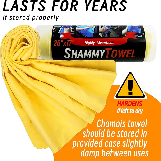 Tubsalah Premium Shammy Cloth for Car Drying - 2 Pack (26”x17”) - Super Absorbent Synthetic Chamois Bathroom,Pets, Dust Remove,- Reusable Non-Scratch Vehicle Dry Towel (Yellow)