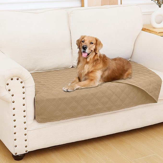 Smiry Waterproof Dog Bed Cover Pet Blanket, Soft Washable Dog Blanket for Furniture Bed Couch Sofa Reversible, Checkered (30"x53", Camel/Camel)