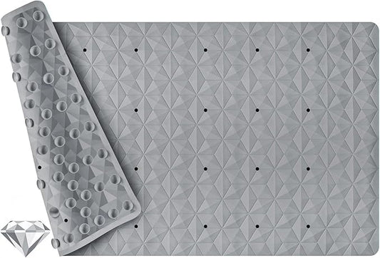 Non Slip Bathtub Mat for Bath Tub Shower - Natural Rubber Mat with 241 Suction Cups - Soft Bathroom Safety Mat - Unique Diamond Pattern - Fatigue Relief - Machine Washable - 16 × 28 Inch