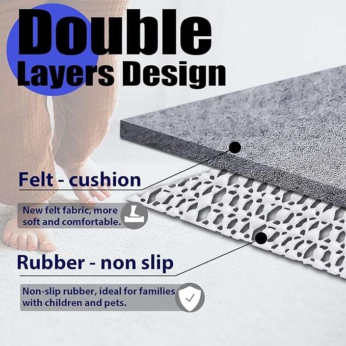Non Slip Rug Pad Grippers - 8x11 Ft, 1/4" Thick, Felt + Rubber Double Layers Area Carpet Mat Tap, Provides Protection and Cushioning for Hardwood or Tile Floors