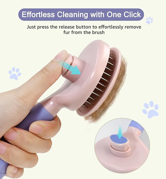 IPTPAS Pet Self-Cleaning Slicker Brush for Dogs & Cats, Deshedding Grooming Comb, Removes Loose Undercoat Hair & Mats, Skin-Friendly Massaging Tool for Long/Short Fur, Large & Small Breeds (Purple)