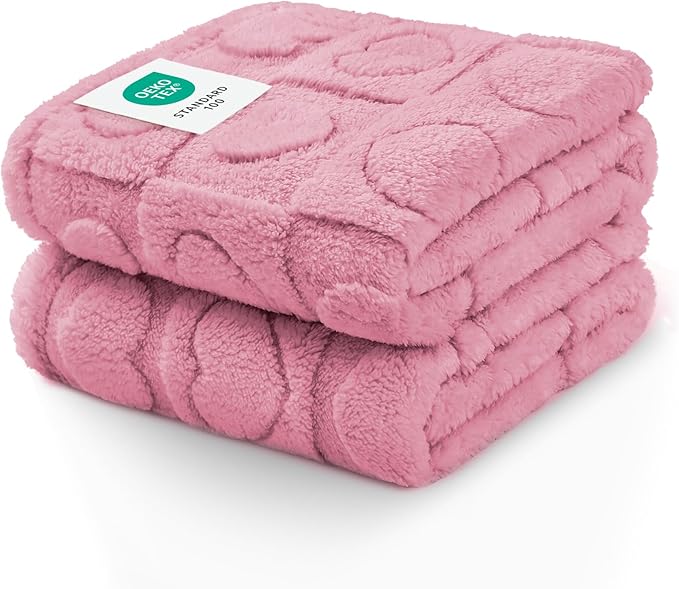 Luciphia 1 Pack 2 Small Dog Blanket Washable Pet Bed Cover Soft Fluffy Puppy Blanket with Premium Fleece 300GSM Cozy Calming Cat Blankets for Indoor Cats Pink 41x31 inch