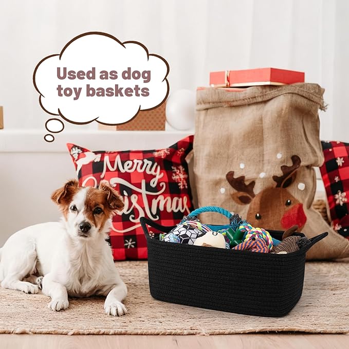 OIASKET Basket for Gifts Empty, Woven Storage Basket with Gift Bag, Ribbon and Wrap Tissue Paper, Small Rope Toy Storage with Handles for Baby Shower, Dog Toy Organizer, 13.6" x 10" x 5.9”