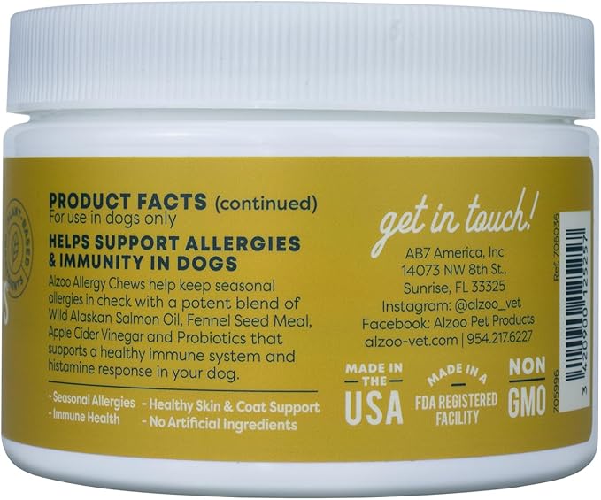 ALZOO Allergy Chews for Dogs, 100% Plant-Based Active Ingredients, Peanut Butter Flavor, 90 Count