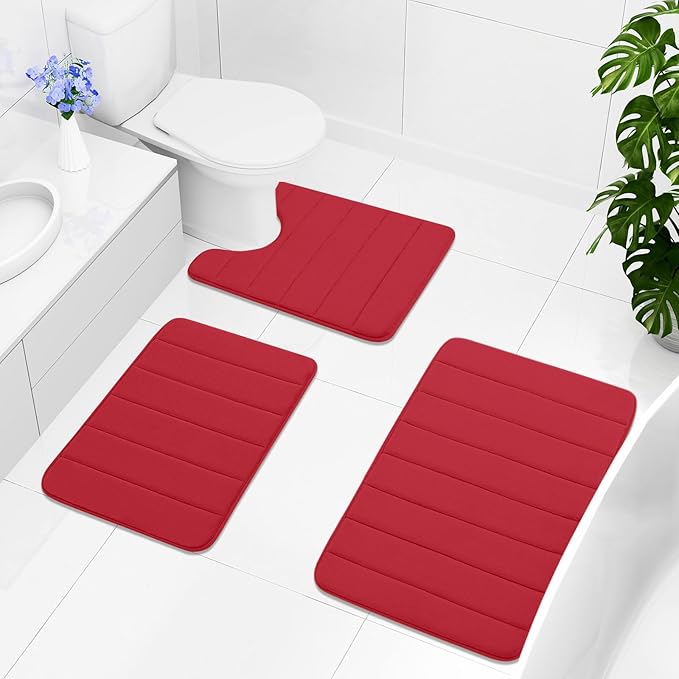 Buganda Memory Foam Bath Mat, 44" x 24", Ultra Soft and Non-Slip Bathroom Rugs, Water Absorbent and Machine Washable Bath Rug Runner for Bathroom, Shower, and Tub, Red