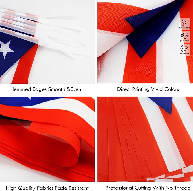 Puerto Rico String Flag Pennant Banner - 38 Flags, 42 Feet Small Mini Puerto Rican Flags Bunting Banner for Country Decoration, School, Party, Sports Events