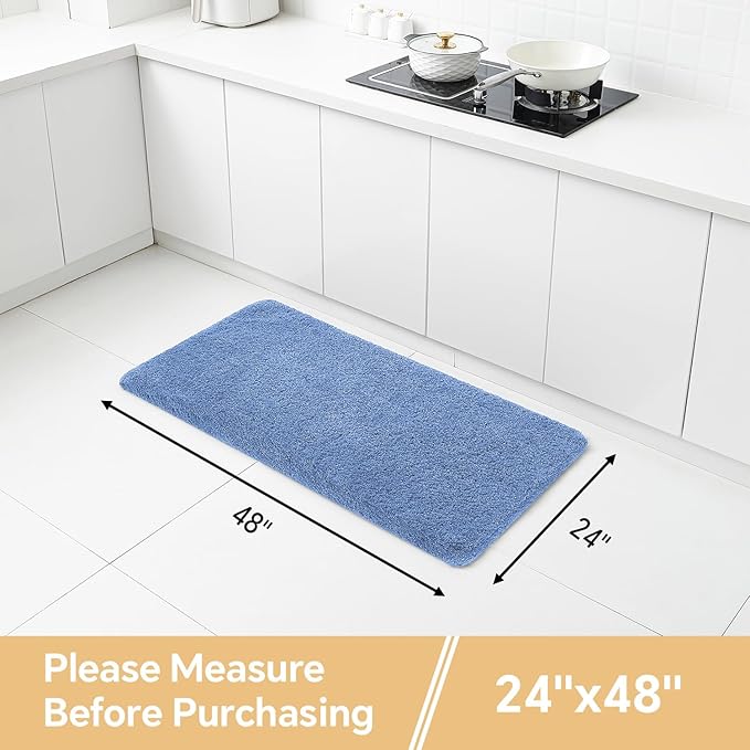 Blue Bathroom Rugs 24"x48" – Long Plush Non-Slip Bath Mat, Absorbent & Washable Microfiber Runner Rug – Perfect for Tub, Sink, or Washroom